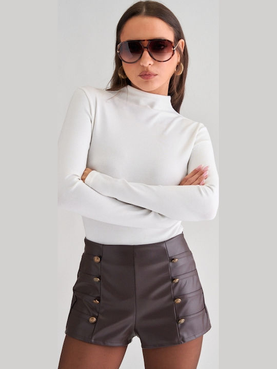 Women's Dark Brown Leather Shorts
