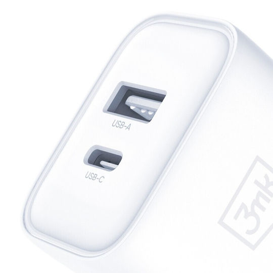 3MK Wireless Charger with USB-A Port and USB-C Port 20W Quick Charge 3.0 White (Dualcharge)