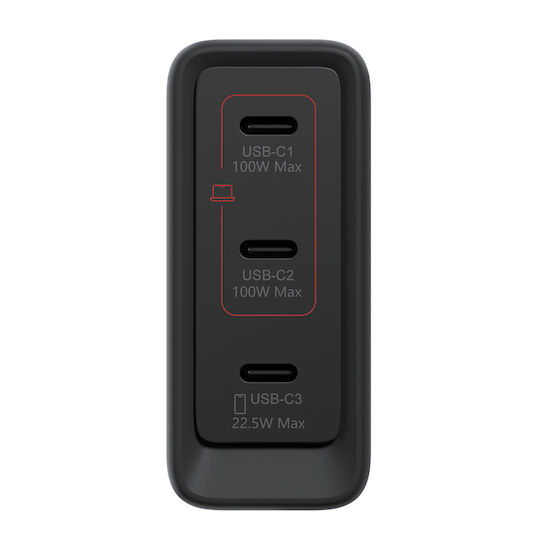 Lenovo Φορτιστής Χωρίς Καλώδιο GaN με 3 Θύρες USB-C 100W Μαύρος (G0A6100BEU)