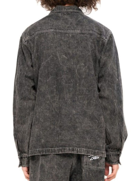 Oval Dot Μακρυμάνικο Τζιν Πουκάμισο Πουά Black Acid Wash