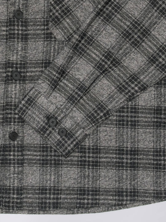 Ace Flannel Ls Cămașă Flanelată cu Mânecă Lungă, Croială Oversized, Negru/Gri