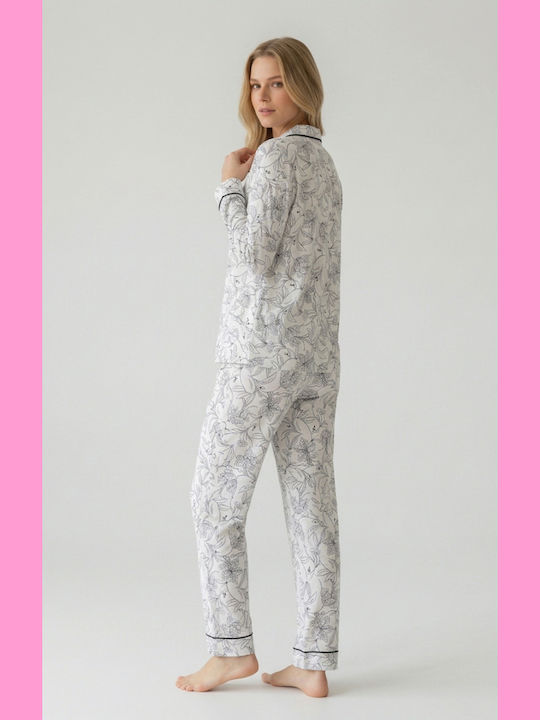 Harmony Winterliches Damen-Pyjama-Set aus Baumwolle Schwarz