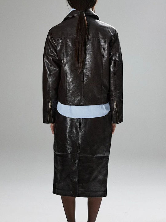 Braune Damen-Lederjacke für den Winter