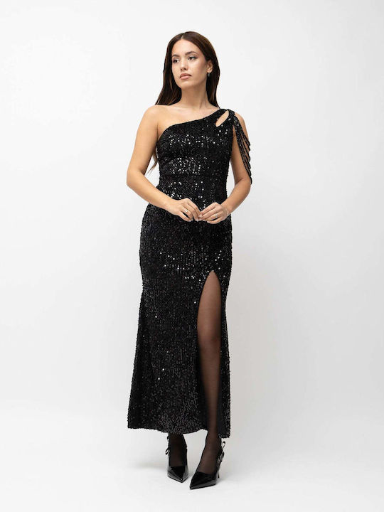 Rochie de Seară Maxi cu Despicătură Neagră