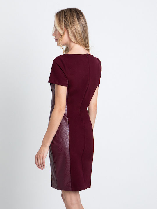 Mini Kleid Kurzärmelig Bordeaux