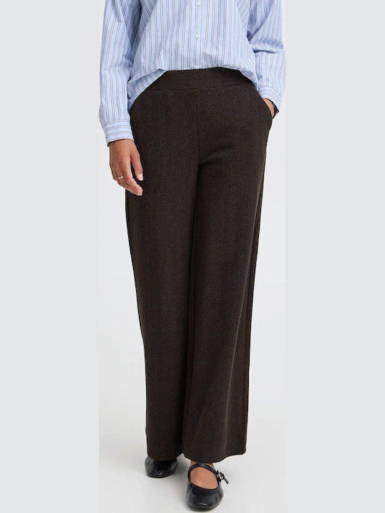 Women's Fabric Trousers with Elastic Brown