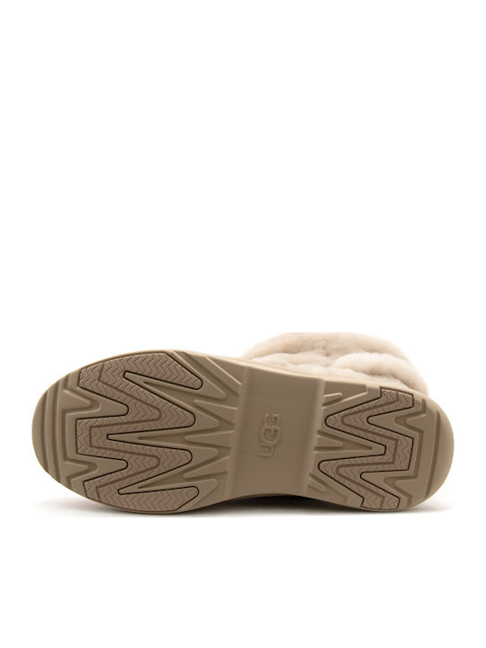 Apres City Tall Suede Γυναικείες Μπότες με Γούνα Μπεζ