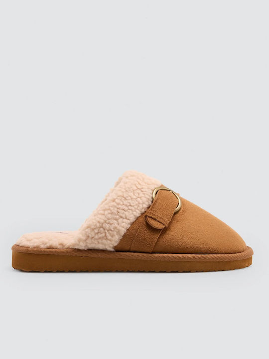 Winter Women's Slippers with Brown Fur