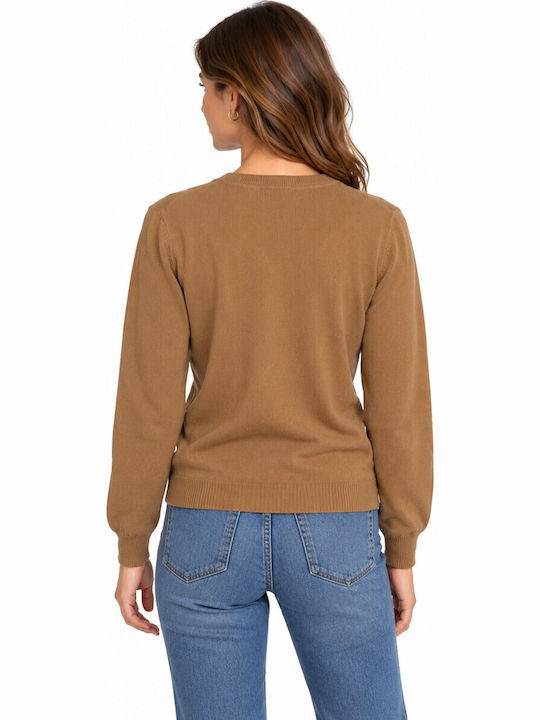Lange Gestrickte Damenstrickjacke mit Knöpfen Beige