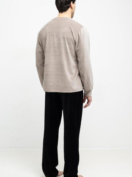 Odyssey Winterlicher Herrenpyjama aus Baumwolle Braun