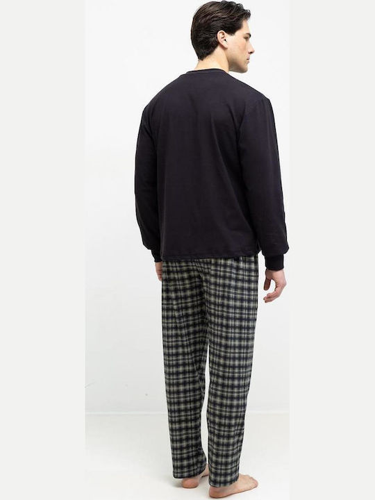 Odyssey Winter Checked Men's Cotton Pyjamas Black