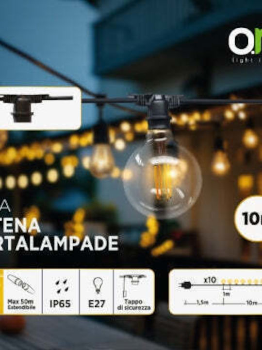GBC Επεκτεινόμενη Στεγανή Γιρλάντα Φωτισμού IP65 10m με 10 Ντουί E27 Θερμό Λευκό