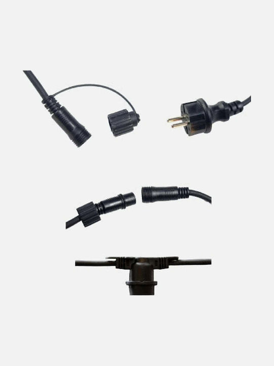 GBC Επεκτεινόμενη Στεγανή Γιρλάντα Φωτισμού IP65 10m με 10 Ντουί E27 Θερμό Λευκό