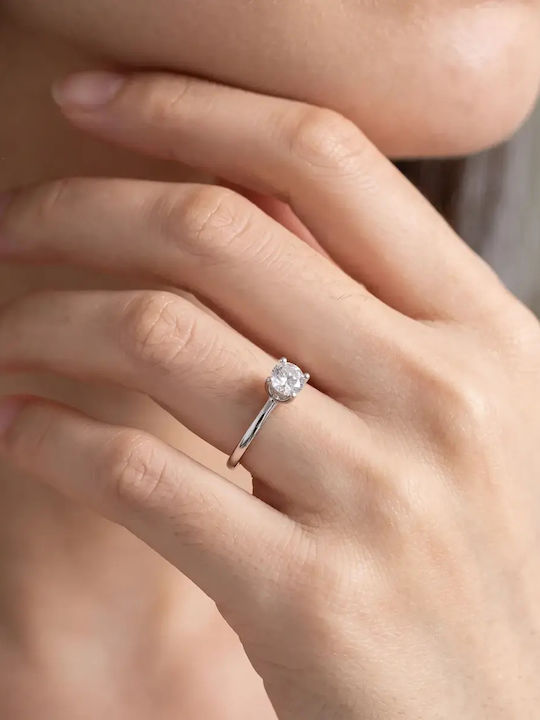 Μονόπετρο από Λευκόχρυσο 14K με Διαμάντι