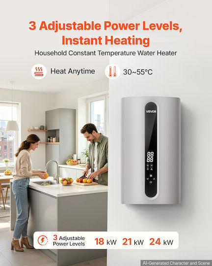 Vevor Wall-Mounted Instant Water Heater for Bathroom / Kitchen Three-Phase 24kW