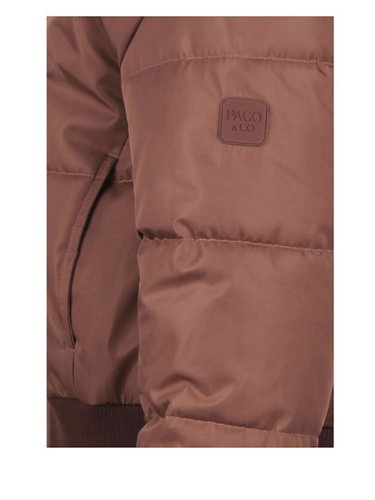 Women's Puffer Jacket with Fur Hood for Winter Brown