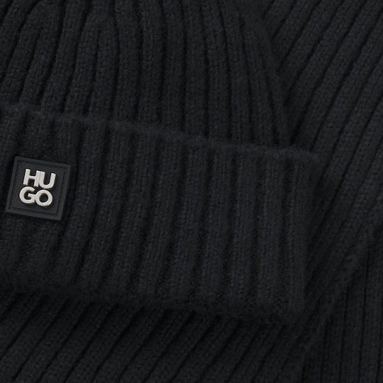 Men's Set with Rib-Knit Beanie in Black