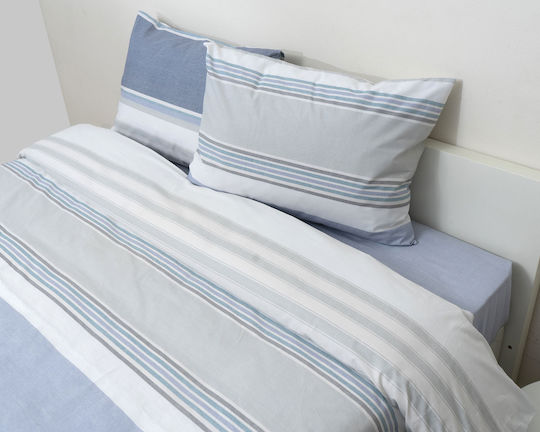 Viopros Semi-Double Bed Sheet Set with Elasticated Fitted Sheet 120x200+25cm Hunter Blue (3pcs)