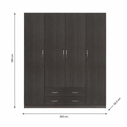 Четири врати Гардероб AZALEA Zebrano 200x55.5x180см