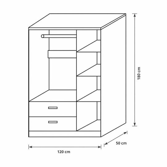Tuberosa Τρίφυλλη Ντουλάπα 120x50x180cm Tuberosa Τρίφυλλη Ντουλάπα 120x50x180cm