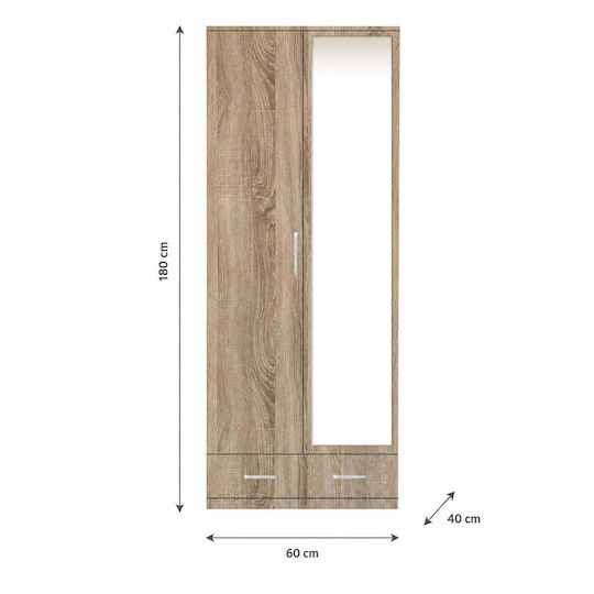 Δίφυλλη Ντουλάπα με Καθρέπτη 60x33x180cm Λευκό/Φυσικό Δίφυλλη Ντουλάπα με Καθρέπτη 60x33x180cm Λευκό/Φυσικό