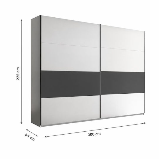 Ușă dublă Dulap de Haine Glisare Ontario White + Black 300x64x225cm