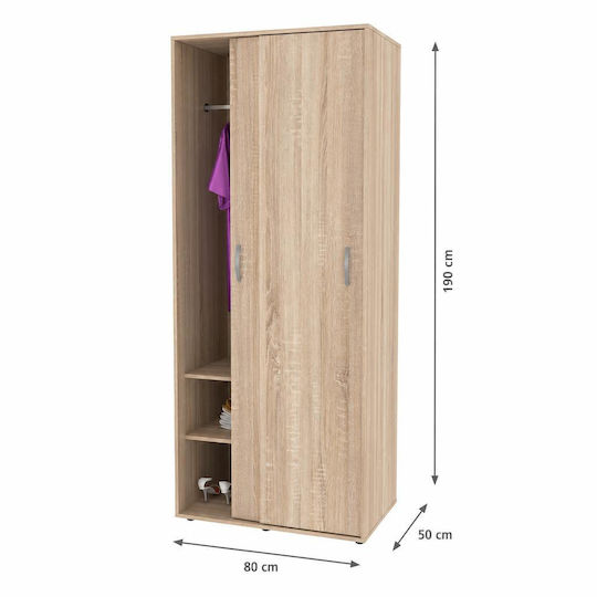 Zenia Τρίφυλλη Ντουλάπα Συρόμενη Καφέ 80x50x190cm