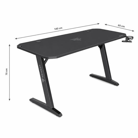 Gaming-Schreibtisch Nomad aus Glas, Schwarz, 140 × 60 × 75 cm