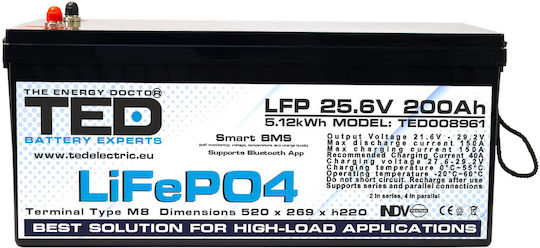 Lifepo4 Battery 25.6v 200ah 5120wh Multifunctional Smart Bms App Monitoring – Ted Electric