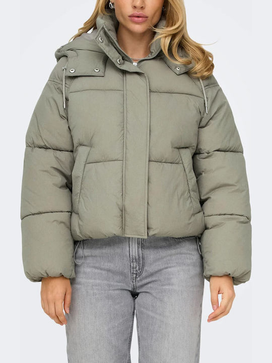 Only Short Women's Puffer Jacket for Winter Silver Sage