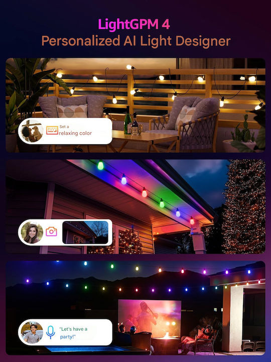 Lepro Водоустойчива Smart Светлинна Гирлянда IP65 30m с 30 Фасунги RGB