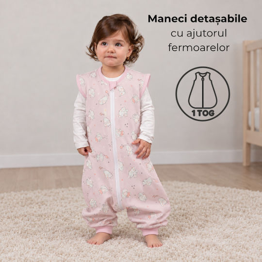 Kidizi Spring Sleeping Bag with Legs Elefun 1 Tog Pink with Detachable Sleeves