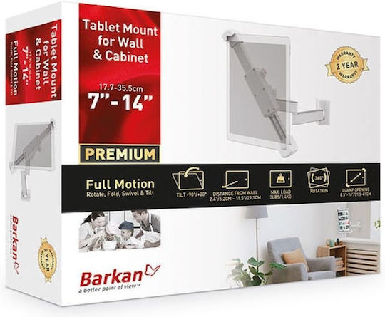 Barkan Wall-Mounted Rotating Tablet Stand 7-14 Lock 360° White