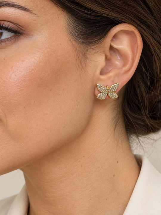 Women's Stud Butterfly Earrings Steel Stones – Gold Tone Women's Stud Butterfly Earrings Steel Stones – Gold Tone