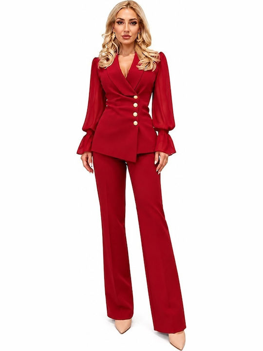 Costum Roșu pentru Femei cu Croială Tapered