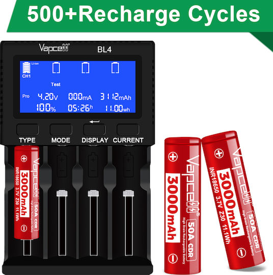 Επαναφορτιζόμενες Μπαταρίες 18650 Li-ion 3000mAh 3.7V 50A 2τμχ