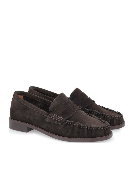 Leather Women's Loafers in Brown Color