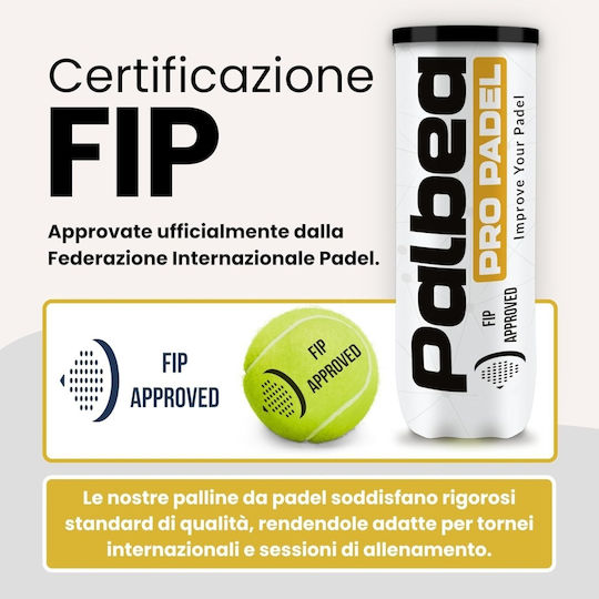 Palbea Комплект Топки за Падел, Одобрен от Международната федерация по падел FIP, Под налягане, С Висока Видимост, HV Филц, Подобрена Издръжливост, За Всички Настилки