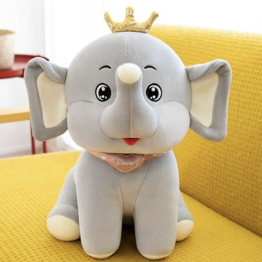 Jucărie de Pluș Premium Elefant Gri cu Inimioară și Coroană, Moale și Pufoasă, 30 cm, Gri