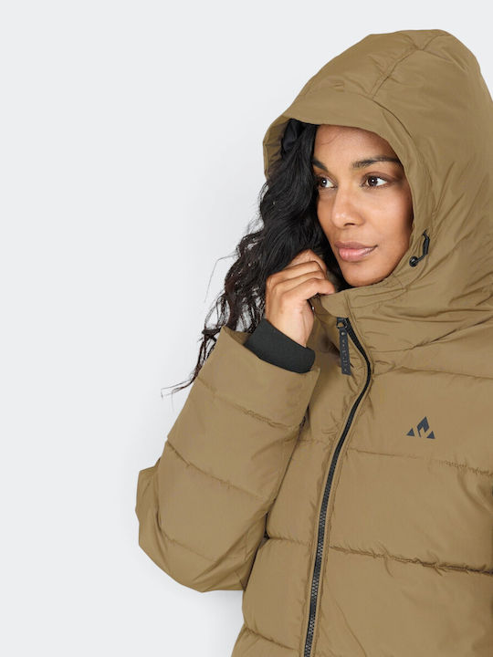 Amaret Long Women's Puffer Jacket Waterproof for Winter Desert Taupe