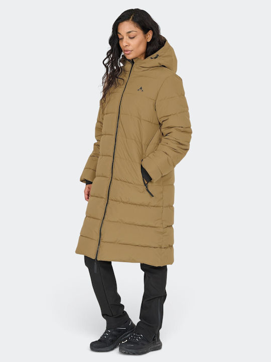 Amaret Long Women's Puffer Jacket Waterproof for Winter Desert Taupe