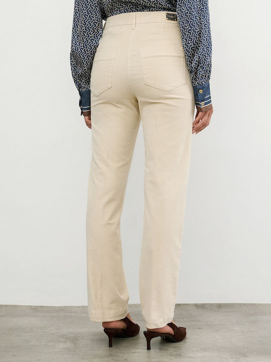 Pantaloni Damă din Țesătură Cream