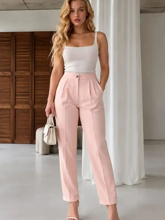 Damen Stoffhose mit Hohem Bund in Regulärer Passform Rosa