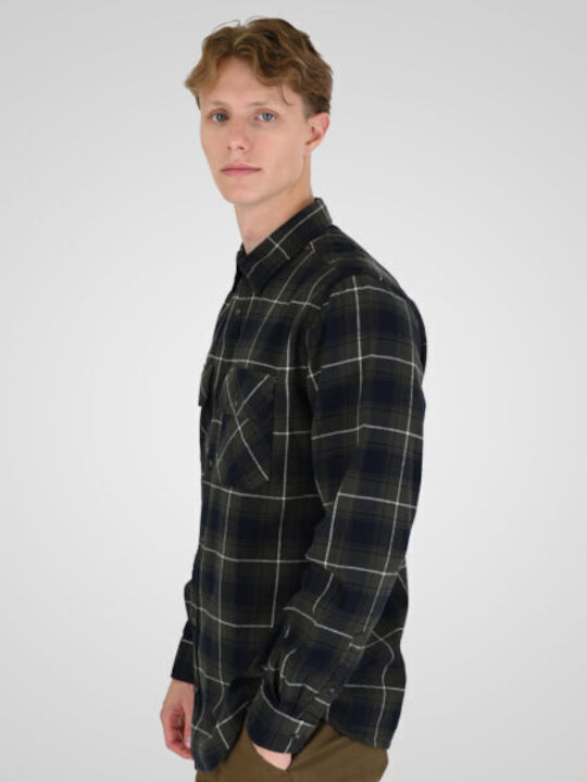 Long Sleeve Flannel Checked Overshirt Olive Blue
