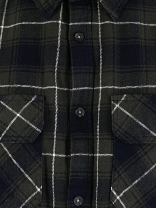 Long Sleeve Flannel Checked Overshirt Olive Blue