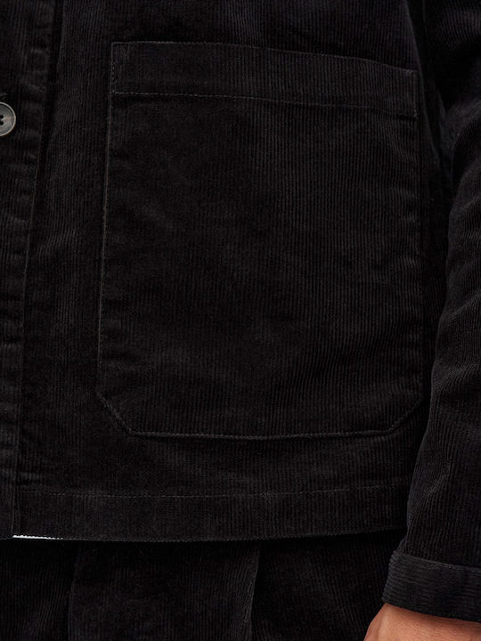 Langärmeliges Cord-Overshirt Schwarz