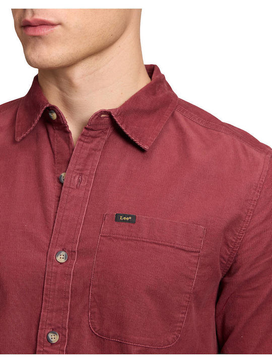 Sure Long Sleeve Corduroy Shirt in Regular Fit Red Wine