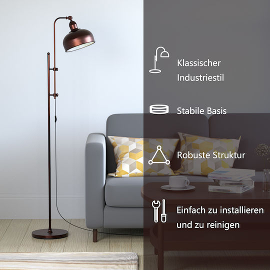 Costway Vintage Floor Lamp H166 x L43 cm with E27 Bulb Socket Copper