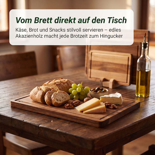 Relaxdays Set of 3 Brown Wooden Bread Cutting Boards 40x30 cm