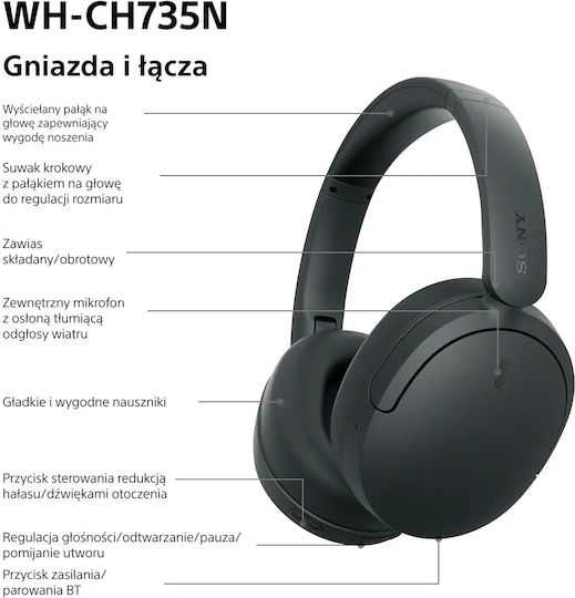 WHCH735N Ασύρματα / Ενσύρματα Over Ear Ακουστικά Μαύρα